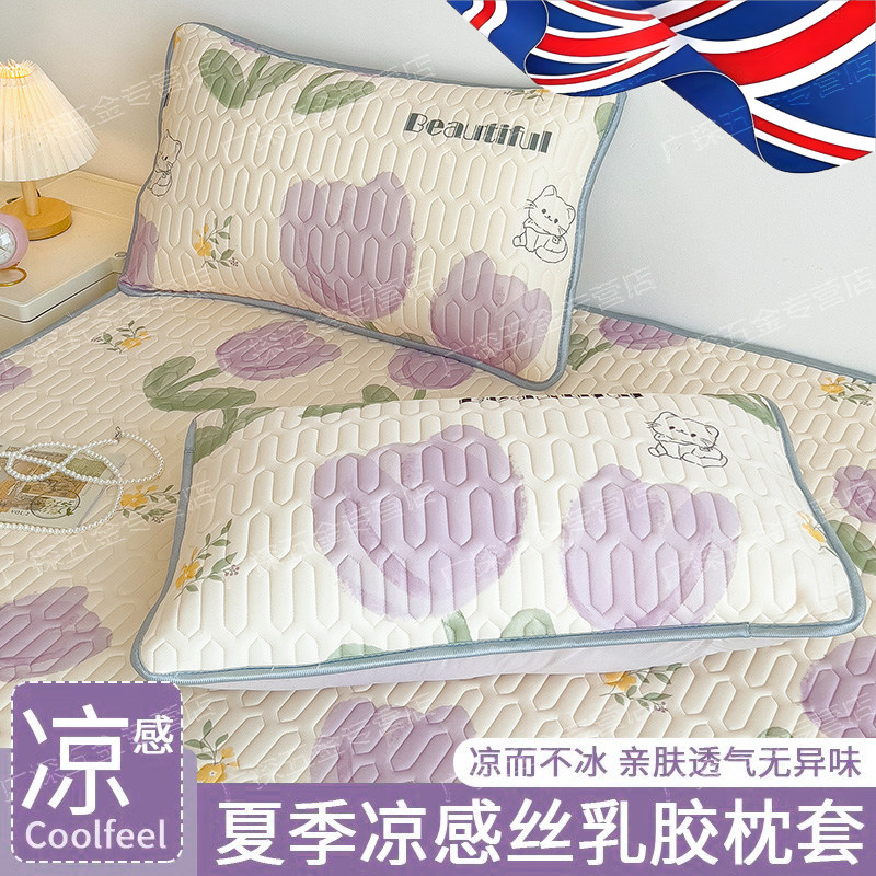 英国夏季冰凉感冰丝乳胶枕套一对装家用单个枕头套透气枕芯内胆套