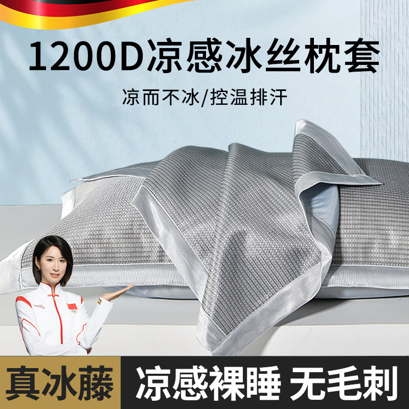 德国冰凉感枕头套1200D夏季冰丝枕套一对装家用单个冰丝枕套枕巾