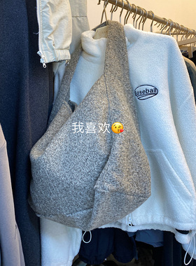 BUQLE LD韩版2024冬季新款气质灰呢料大容量单肩包百搭女包6106