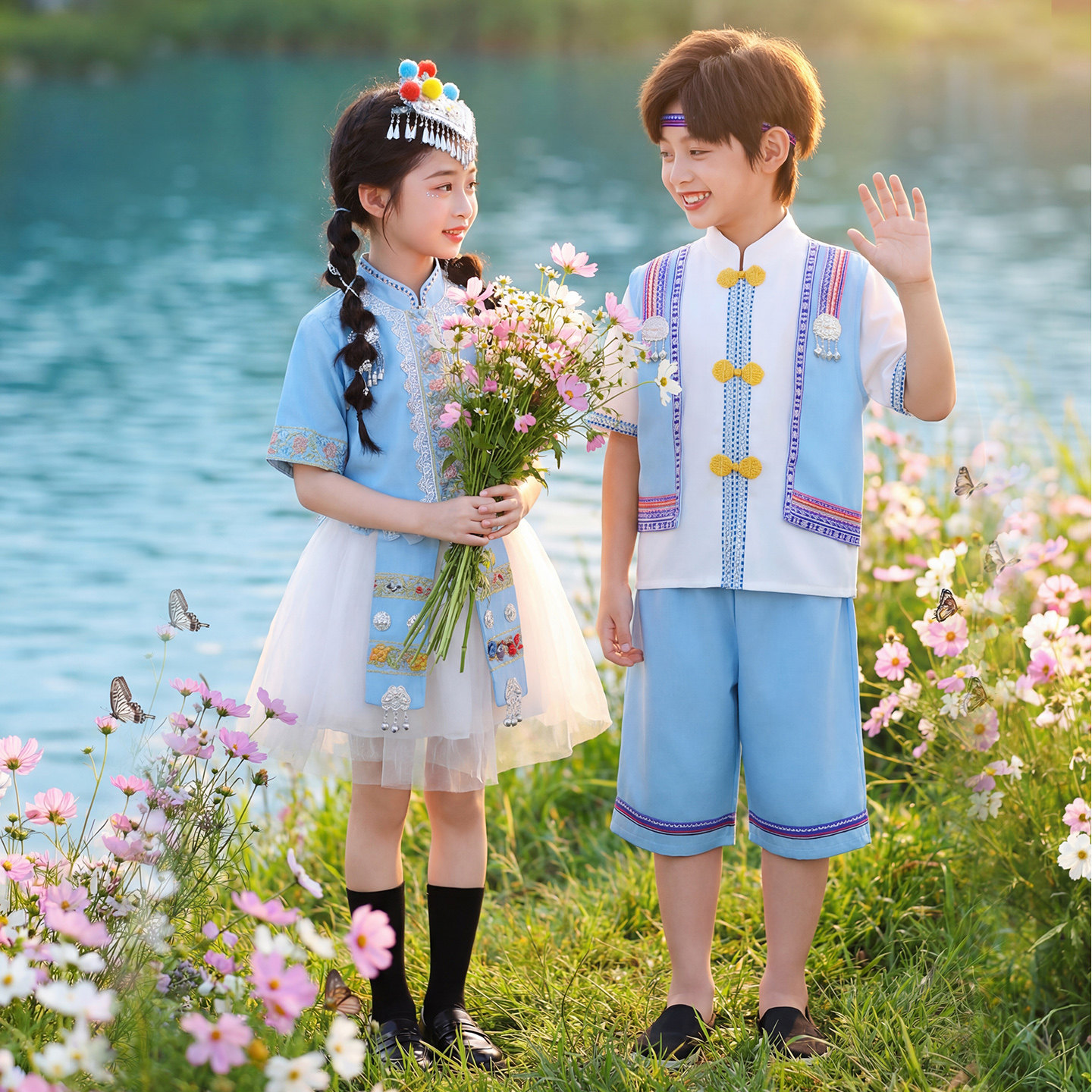 六一幼儿民族风鼓舞蹈丽江三部曲表演服儿童男女踏踏乐大班演出服
