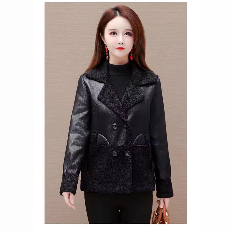 海宁皮衣女新款秋冬皮毛一体外套洋气时尚潮蝴蝶结两面穿外套