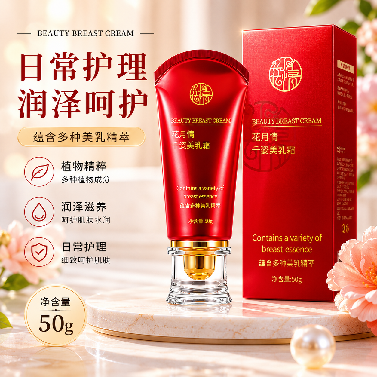 花月情千姿美胸部紧致霜下垂紧实提升改善干瘪胸部护理美胸乳霜