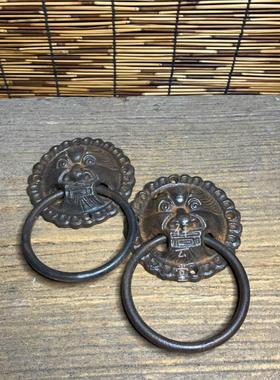 铸铁虎头覆古中国门环彷古木门旧铁柄狮头兽头门环饰品