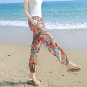 子 大人灯笼裤 女夏季 棉绸沙滩裤 薄款 防蚊裤 睡裤 人造棉裤 长裤 哈伦裤