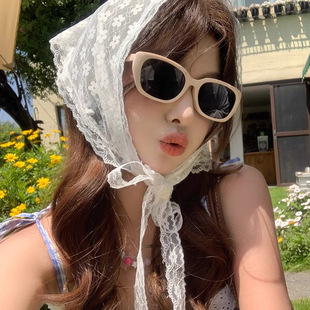 法式 蕾丝三角巾叠穿田园风腰带裙帘甜美网纱腰巾屁帘两用头巾配饰