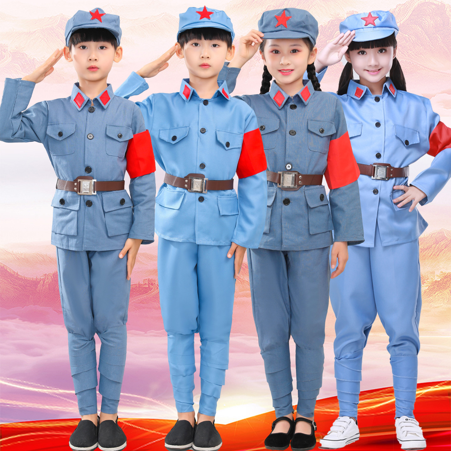 红星小八路军套装儿童演出服