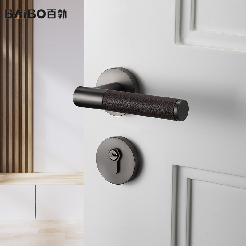 百勃门锁室内卧室木门锁静音磁吸门锁具金灰黑色门把手真皮房门锁,基础建材,机械门锁,淘宝优惠券,粉丝福利购,淘宝优惠卷
