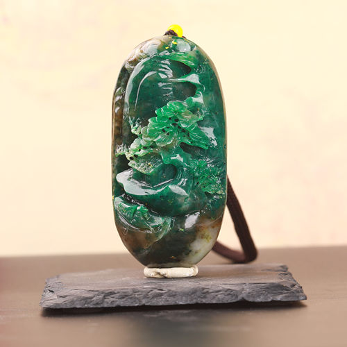 天然独山玉天蓝玉雕人物挂件椭圆形立体雕刻工艺品装饰摆件手把件