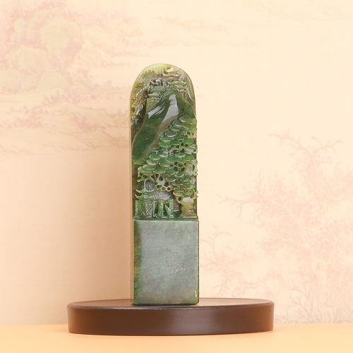 天然老料冰天蓝料独山玉莲花指日高升摆件平安富贵收藏工艺品印章