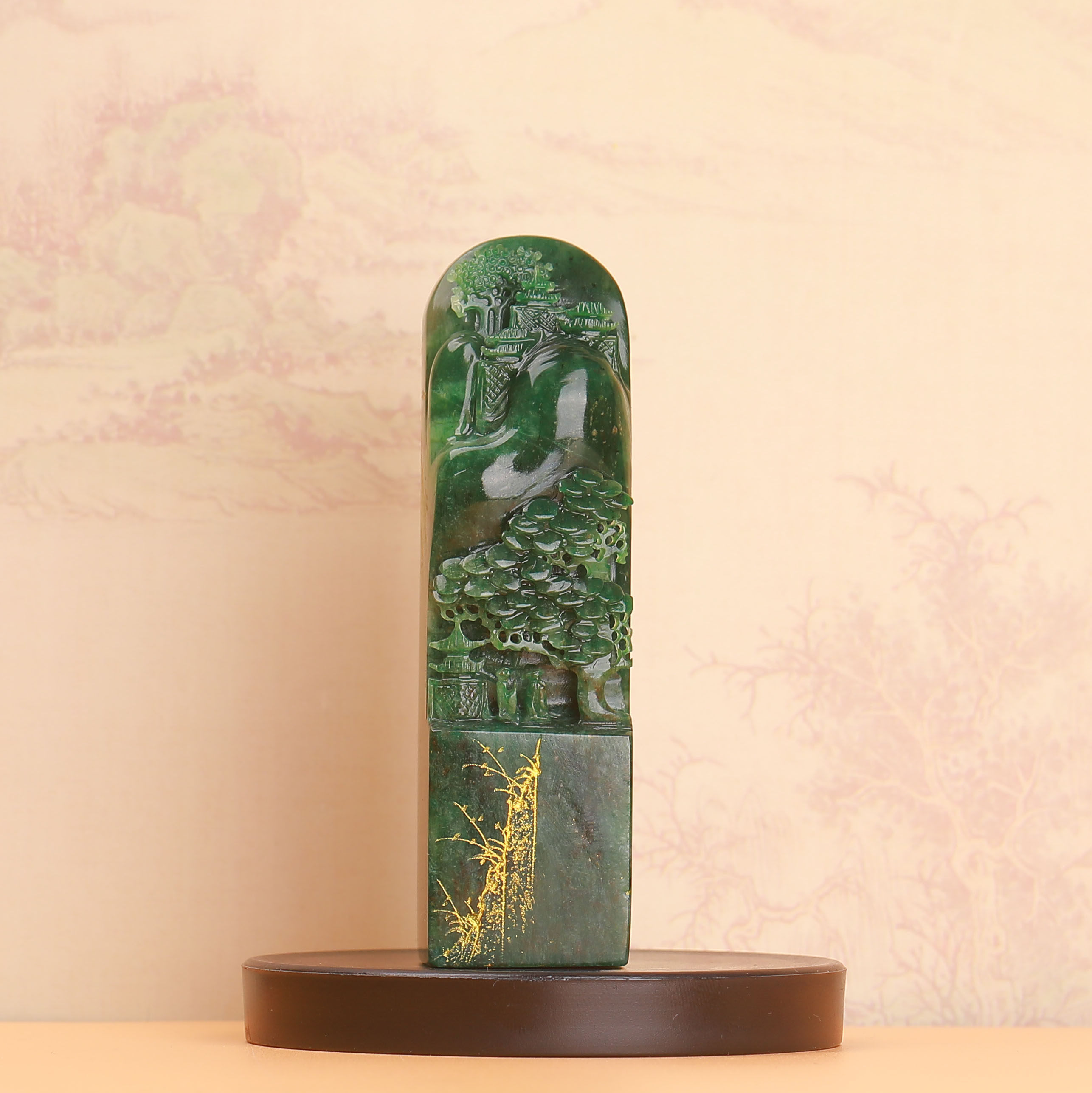 天然老料冰天蓝料独山玉山水人物摆件平安富贵收藏工艺品印章