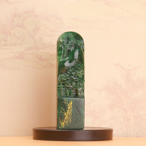 天然老料冰天蓝料独山玉山水人物摆件平安富贵收藏工艺品印章