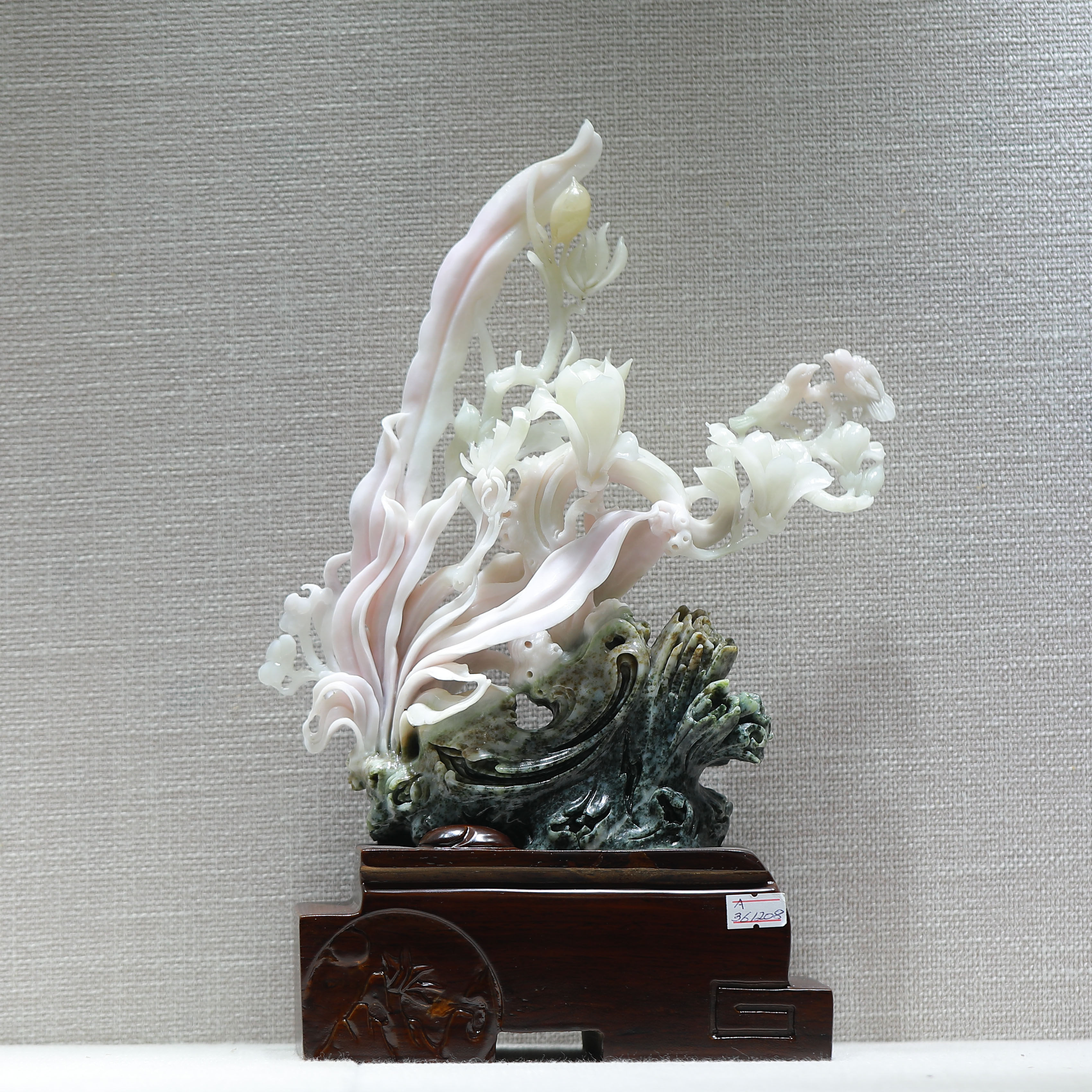 天然老料冰天蓝料独山玉花卉莲蓬平安富贵兰花收藏工艺品摆件