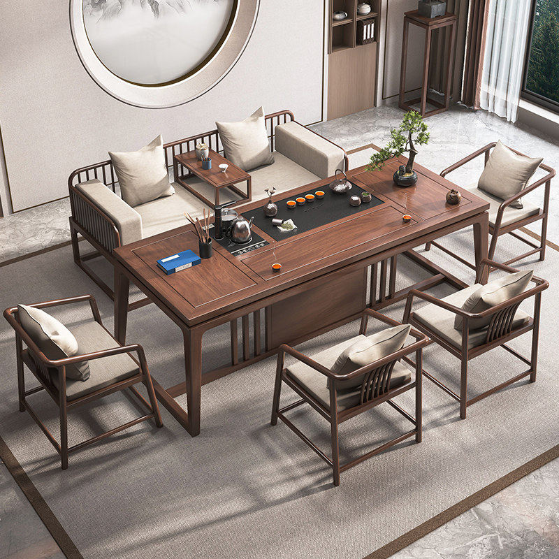 榆木茶桌新中式现代轻奢家用客厅办公室泡茶台喝茶桌椅组合罗汉床