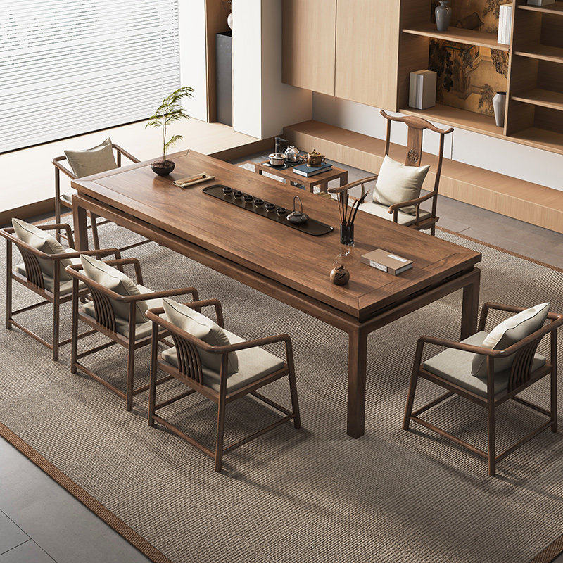 新中式榆木茶桌椅组合大板禅意家用客厅功夫茶桌简约办公室泡茶台