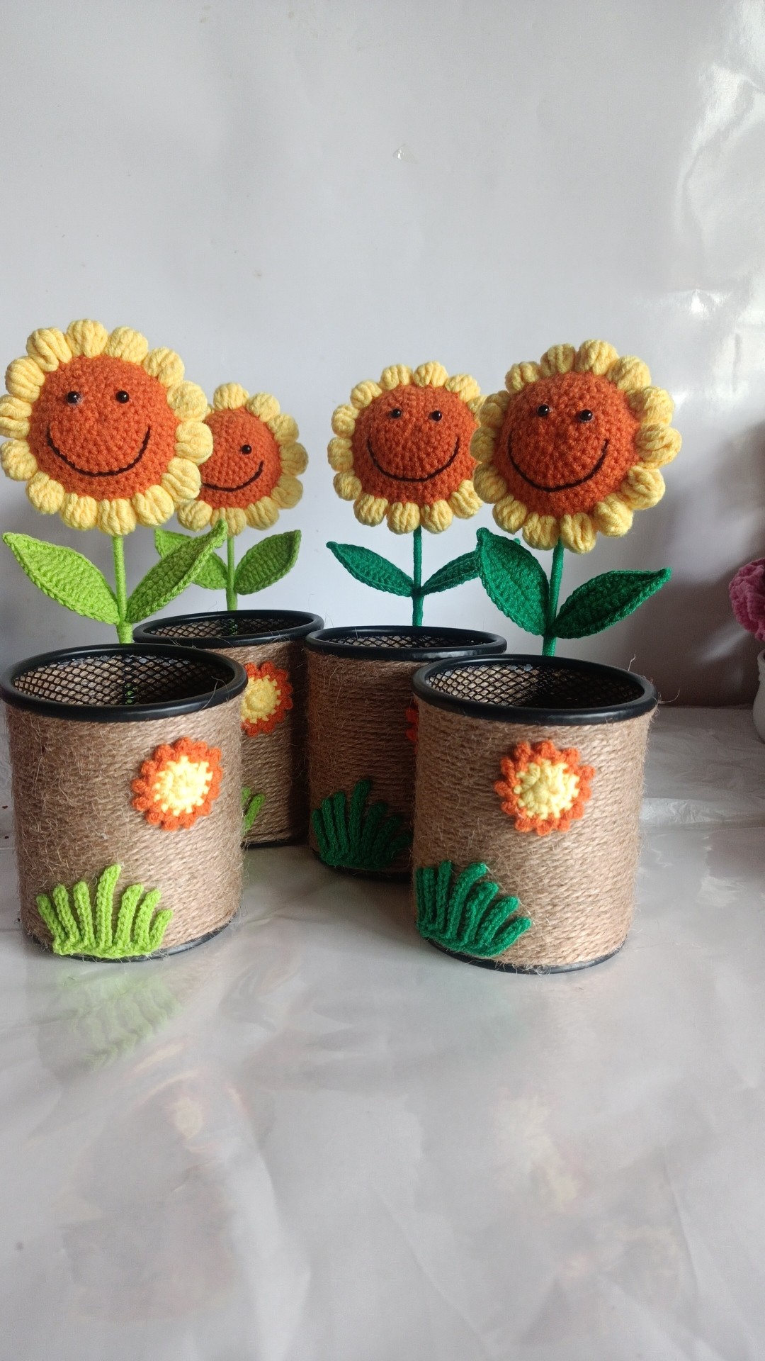 成品 手工钩织永生花毛线  麻绳编织向日葵笔筒礼物,玩具/童车/益智/积木/模型,织布机/编织刺绣/diy服装设计,淘宝优惠券,粉丝福利购,淘宝优惠卷