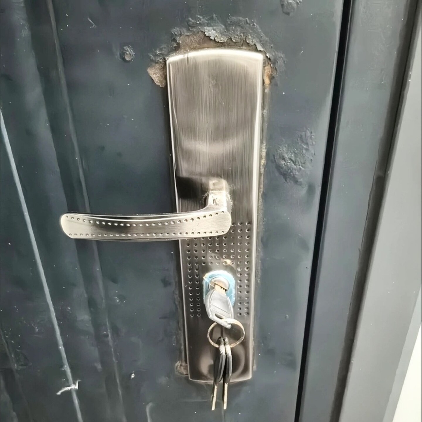 铁面板防盗门把手通用型实心铝把手锁具235孔距配件老式执手锁