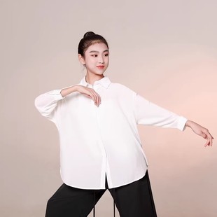 抖音同款可能现代舞女童古典抒情风爵士中国舞白色大码衬衣表演服