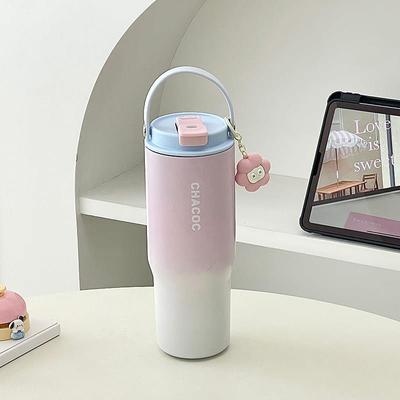 大容量渐层色保温水杯带吸管手提可携式随行女生高颜值保冷冰霸杯
