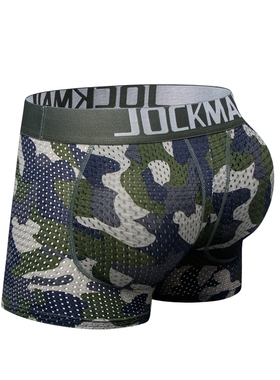 JOCKMAIL男丰臀提臀内裤男平角四角可拆卸臀垫裤迷彩网孔透气海绵