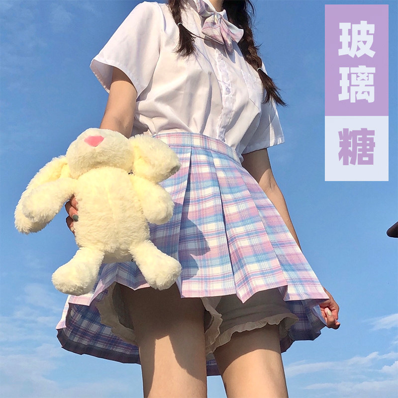 正版玻璃糖jk日系学生装制服秋季薄款领结格裙衬衫长袖套装