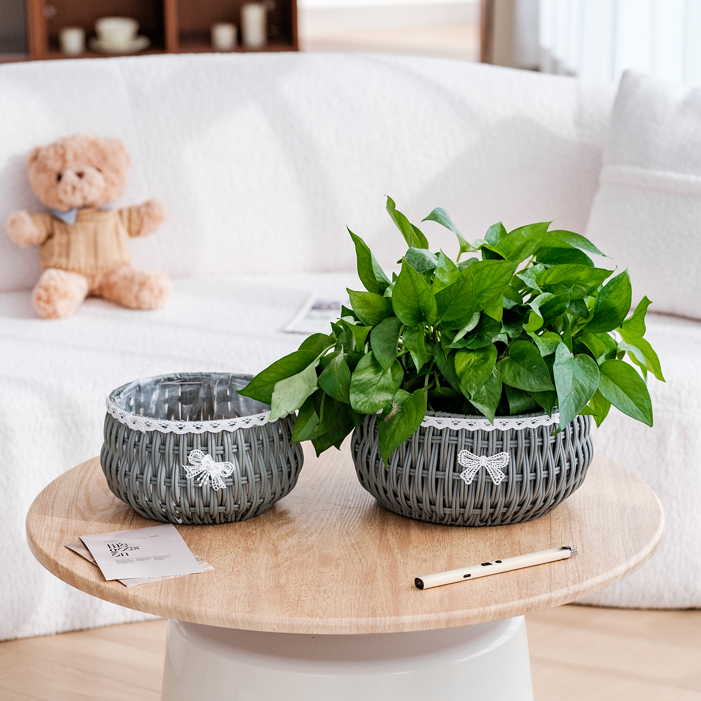 田园手工编织花盆藤编花篮