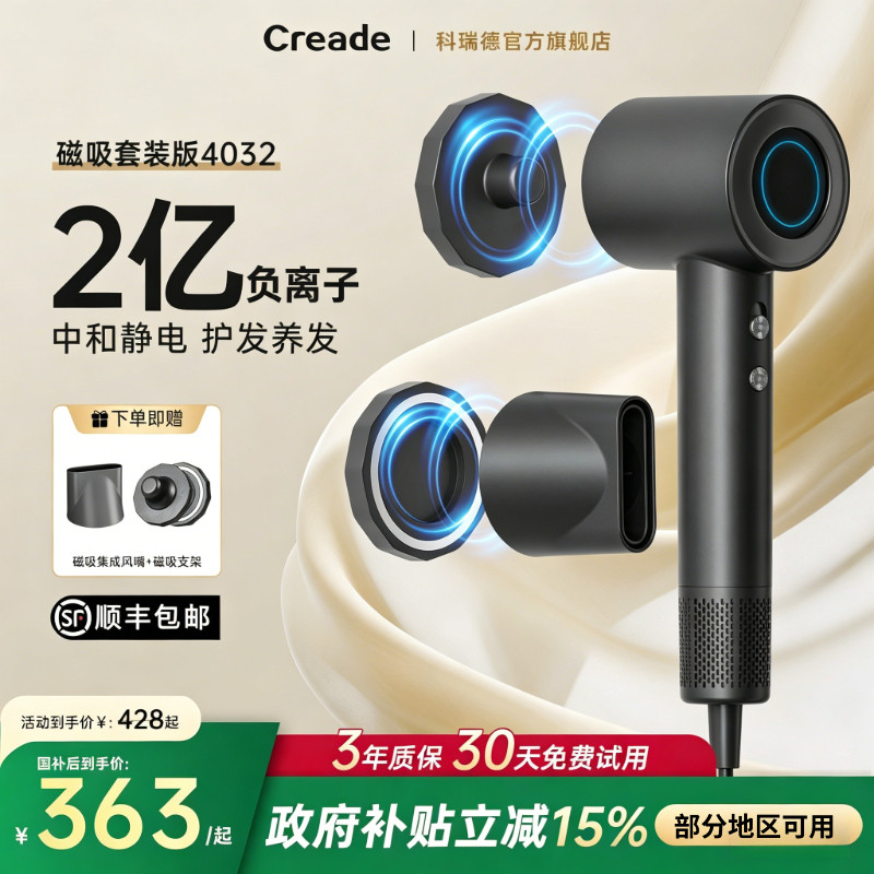 Creade科瑞德高速电吹风机大风力负离子护发速干吹风筒家用大功率