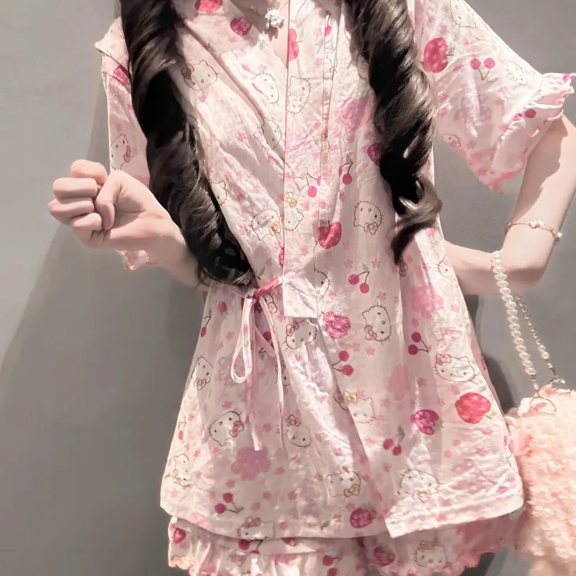 系带睡衣夏天女网红hellokitty日系甜美可爱少女家居服套装可外穿