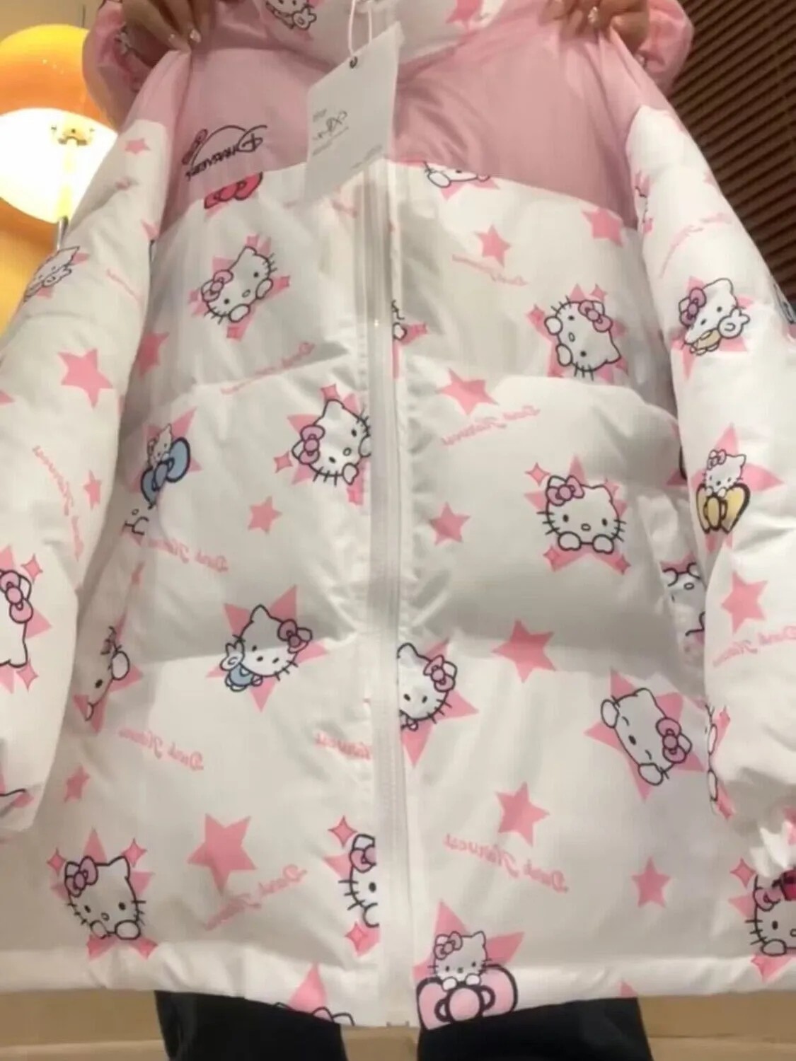 女高街风甜美星星凯蒂猫拼色棉服