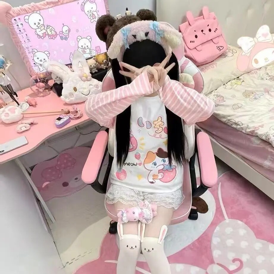 现货日系甜美粉色条纹长袖T恤女
