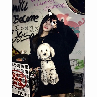 现货圆领2026黑色高级毛衣女冬季新款加厚斑点狗提花宽松慵懒针织