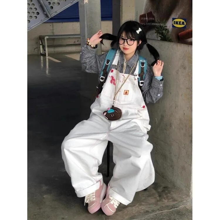 日系甜美夏季女学生背带阔腿裤女