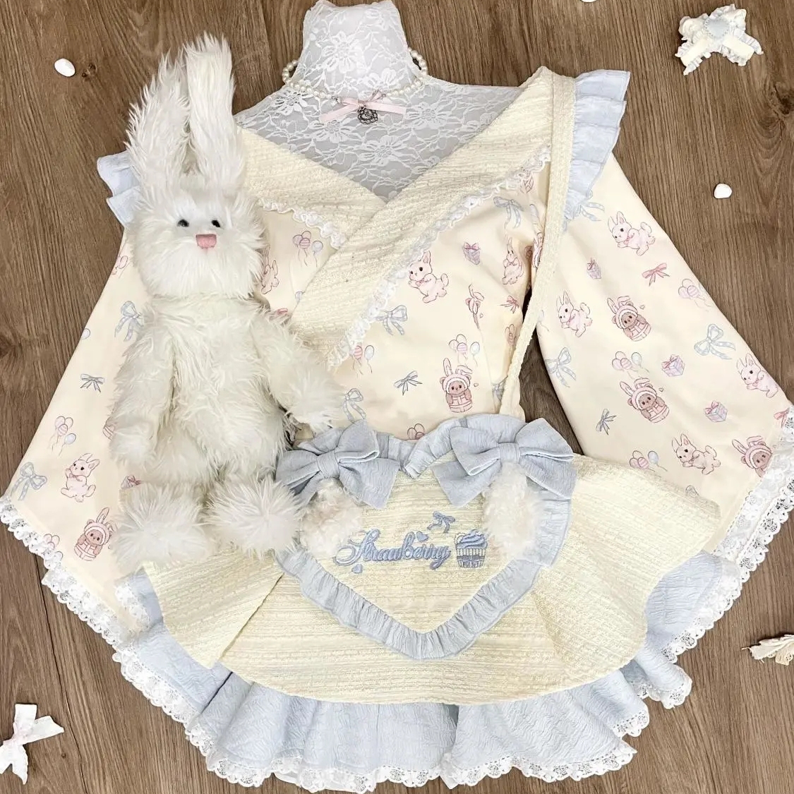 现货日系甜美少女蕾丝拼接蝴蝶结