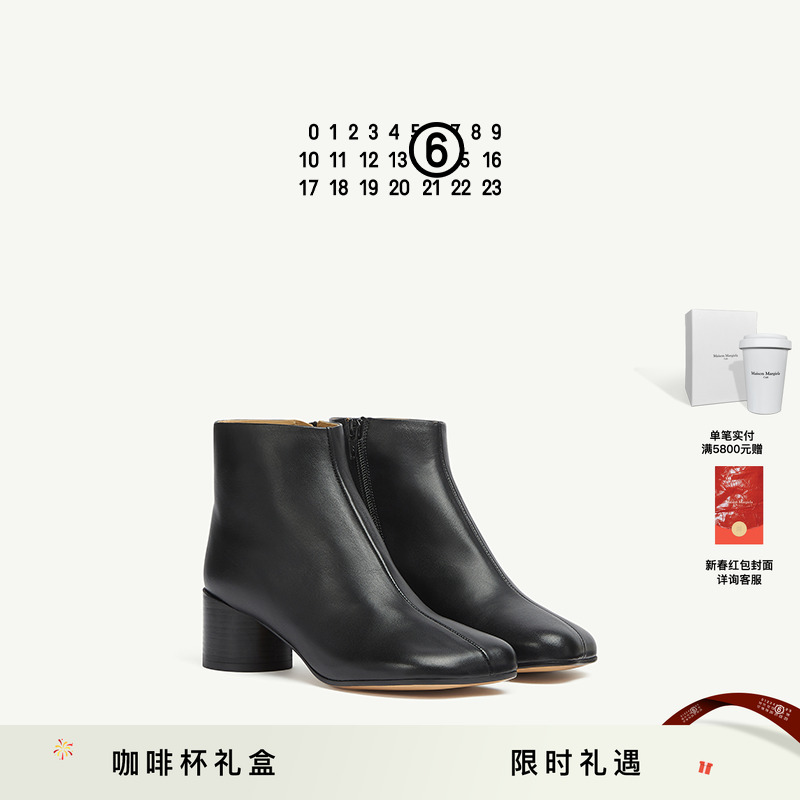 MM6时尚方头羊皮革及踝粗跟短靴子高跟鞋皮鞋女鞋4.5cm,女鞋,时装靴,淘宝优惠券,粉丝福利购,淘宝优惠卷