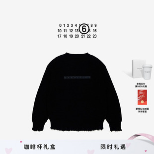 MM6童装刺绣徽标毛边做旧针织衫套头长袖毛衣上衣