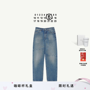 MM6经典五袋不对称拼接效果直筒牛仔裤通勤休闲长裤子