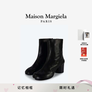 Maison Margiela马吉拉Tabi羊皮革黑色通勤高跟靴子女分趾鞋6cm