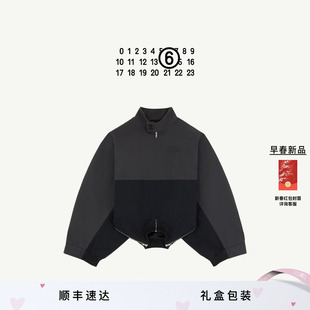[早春新品]MM6拼接效果数字logo设计感宽松长袖卫衣外套上衣