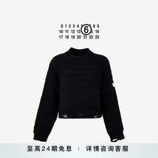 毛衣套头长袖 MM6立体针织效果圆领做旧休闲针织衫 上衣