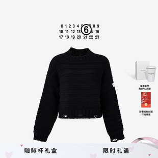 MM6立体针织效果圆领做旧休闲针织衫毛衣套头长袖上衣