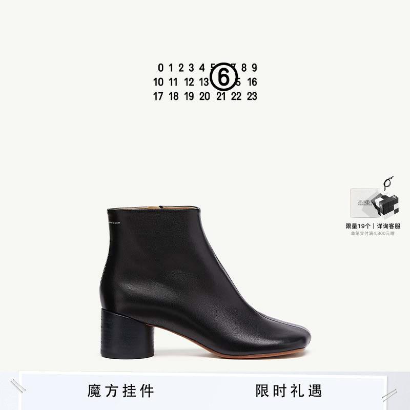 MM6女士羊皮粗跟中筒靴