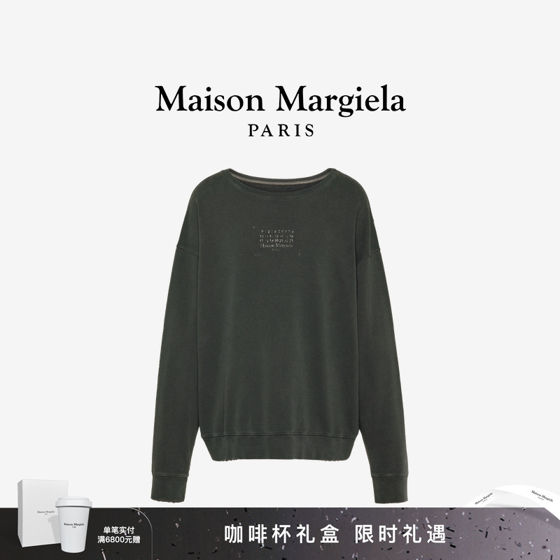 马吉拉徽标印花圆领套头卫衣