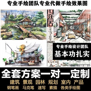 环艺环境建筑景观园林规划产品效果图室内设计手绘代画马克笔制作