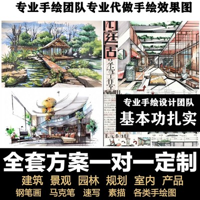 环艺环境建筑景观园林规划产品效果图室内设计手绘代画马克笔制作