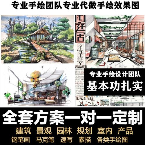 环艺环境建筑景观园林规划产品效果图室内设计手绘代画马克笔制作