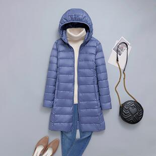 秋冬轻薄羽绒服女中长款加肥加大码可脱卸帽轻便超薄款保暖外套潮