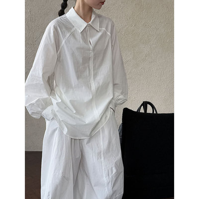 设计感休闲通勤特色门襟衬衫女春秋新款质感宽松简约白色翻领上衣