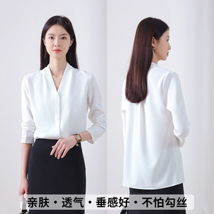 衬衫女秋长袖大码雪纺白色宽松女款上衣气质通勤职业百搭女士衬衣