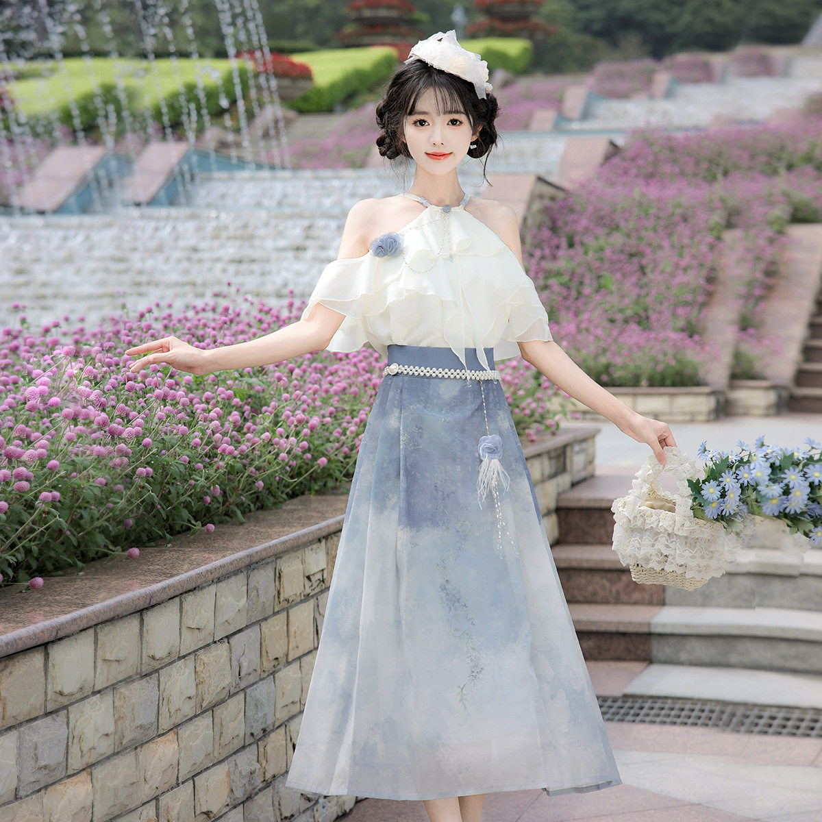 原创设计紫藤寄云川汉服女中国风改良汉元素上衣半裙套装仙气日常