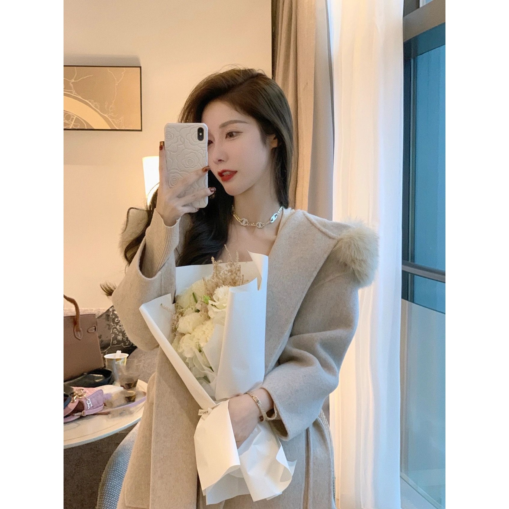 大衣女双面羊绒高级感呢子韩系短款秋冬时尚洋气小个气质收腰毛呢