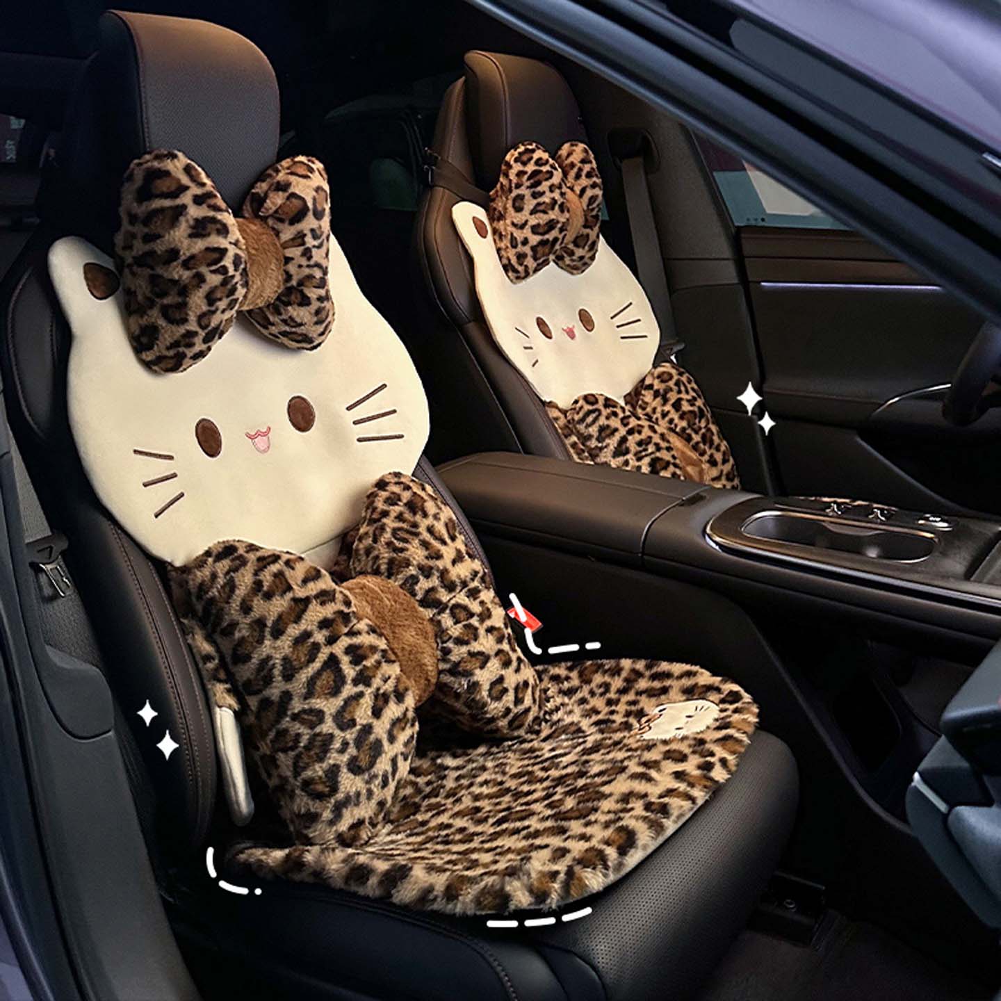 立体豹纹猫咪毛绒坐垫靠背冬季保暖座椅垫子卡通可爱女汽车通用款